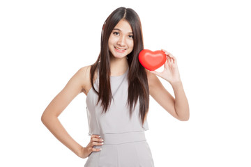 Beautiful young Asian woman smile  with red heart