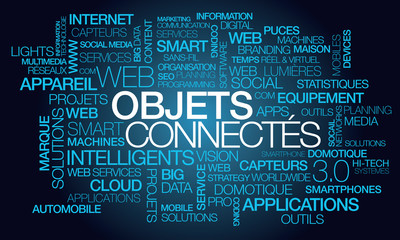 Objets Connectés Internet des choses Web des objets intelligent sans fil nuage de mots texte mots-clés - obrazy, fototapety, plakaty