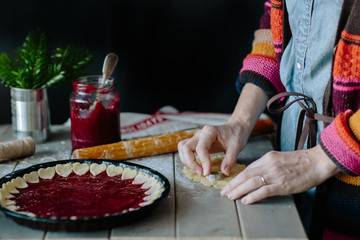 Woman baking a pie