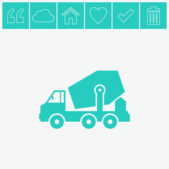 Concrete mixer truck vector icon.