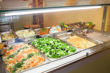 take-out food in showcase window