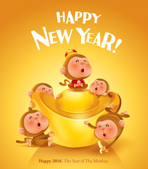 Happy New Year! The year of the monkey. Poster design.