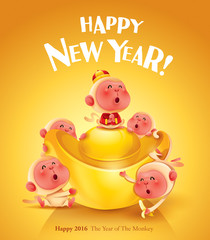 Happy New Year! The year of the monkey. Poster design.