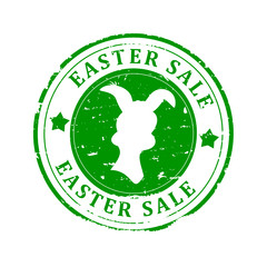 Scratched Green Seal is a silhouette of hare with the inscription - Easter sales - vector svg