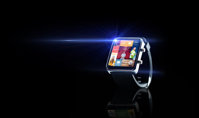 close up of smart watch with media application