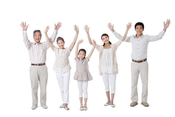 Happy multi-generational family, studio shot