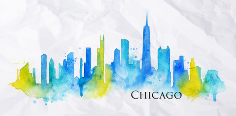 Obraz premium Sylwetka akwarela Chicago