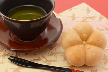 Green tea and Japanese sweets　Monaka