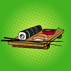 Sushi rolls pop art style vector