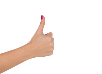 Female hand making ok sign