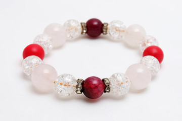 bracelet Ice Quartz, Red Coral stone, Agate Lucky stone with white Isolate background