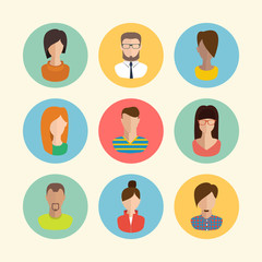 Faces avatars. Flat style vector icons set
