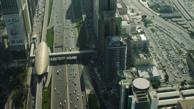 Aerial Dubai Skyscrapers Sheikh Zayed Road Dubai Metro Rail UAE