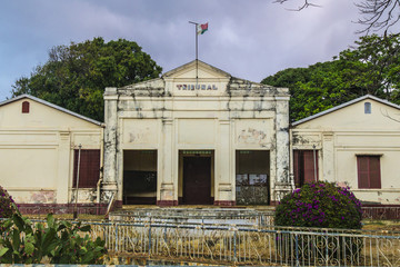 Old empty buildings collapsed in Madagascar on an architecture cityscape still