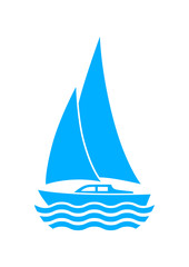 Blue sailboat icon on white background