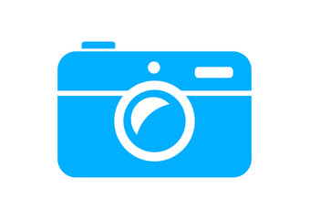 Blue camera icon on white background