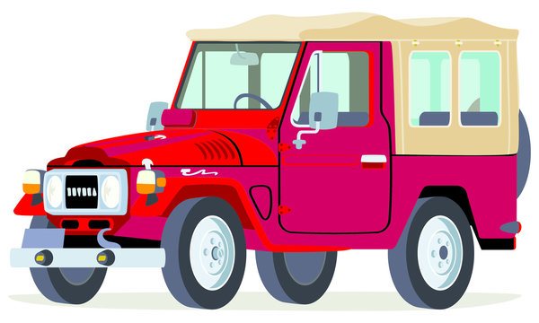 Caricatura Toyota Land Cruiser carpa cerado total rojo vista frontal y lateral