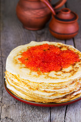 pancakes with red caviar