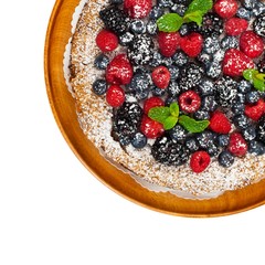 Very Berry Coffee Cake on white background. Selective focus.