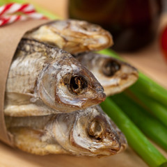Dried and salted fish. Selective focus.