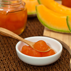 Cantaloupe Melon Compote or Jam. Selective soft focus.