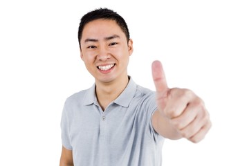 Happy man showing thumbs up