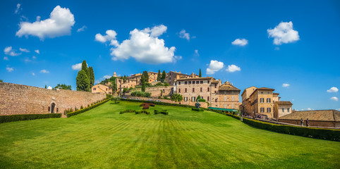 Fototapeta na wymiar Garden of famous Basilica of St. Francis of Assisi, Umbria, Italy