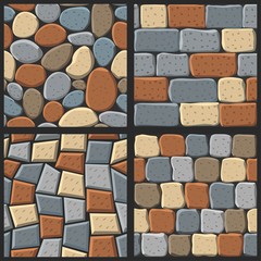 Vector cartoon seamless texture collection of bricks and tile