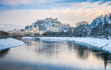 Naklejka premium Historic city of Salzburg in winter, Austria