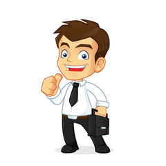 Businessman holding a briefcase giving thumb up