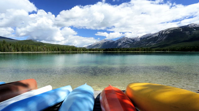 Recreation Kayaks outdoor sport mountain lake trekking remote Wilderness Canada