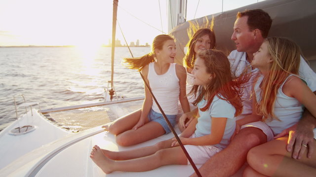 Caucasian Family Group Together Luxury Lifestyle Yacht Mast Tourism Promotion 