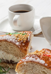 Kings cake with cream, coffee and mint, spanish traditional swee