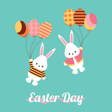 Easter bunnies and easter eggs bubble. Vector flat illustration