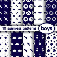 10 seamless patterns for boys. Vector eps10