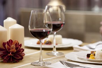 Red wine on table