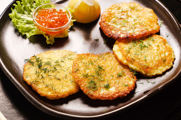 potato pancakes with caviar