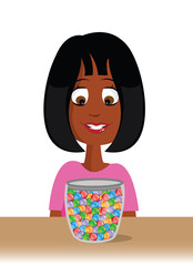 cartoon illustration of marbles in a jar
