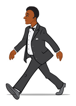 Cartoon Vector Illustration Of A Black Man In A Tuxedo Walking