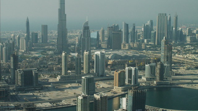 Aerial Dubai Business Bay Burj Khalifa Skyscraper Persian Gulf UAE