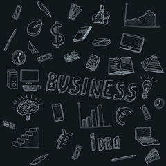 Business Idea doodles icons set.