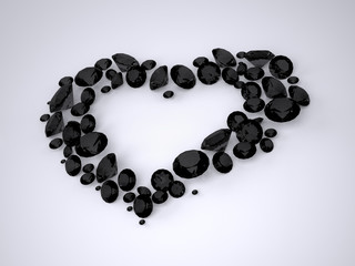 Heart of Black Diamonds. Brilliants located in Shape of Heart. Heart of Black Color symbolizing Heartache Concept, Breakup, Relationship Difficulties, Heartbreak, Broken Heart, Infidelity and Divorce