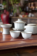 Naklejka na ściany i meble Close up of traditional Chinese tea set