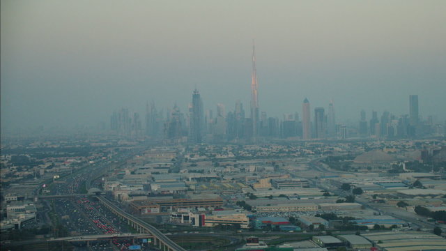 Aerial Dubai Burj Khalifa Skyscraper Sheikh Zayed Road UAE