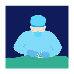 vector illustration of surgeon with mask and gloves during operation.