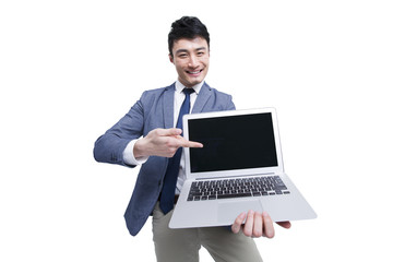 Young businessman with laptop