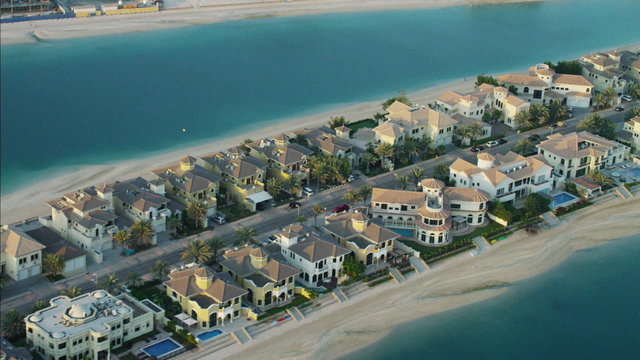 Aerial Dubai Palm Jumeirah Burj Al Arab luxury Homes UAE 