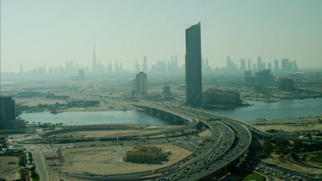 Aerial Dubai Creek Business Bay Bridge Skyscraper UAE