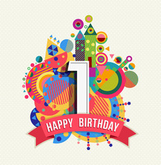 Happy birthday 1 year greeting card poster color