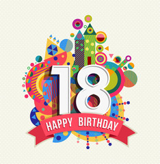 Happy birthday 18 year greeting card poster color - obrazy, fototapety, plakaty
